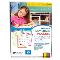 C-Line Reusable Dry Erase Pockets - 9 x 12 - Neon Colours - 25 Pack-Helps to save the environment, paper, time, and money by eliminating copying worksheets over and over again