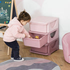 Qaba - Organisateur de rangement pour jouets pour enfants avec 3 bacs en plastique - rose-Facile à ouvrir et à fermer, ce qui le rend adapté à votre petit  
