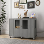 PawHut 32" H Dog Kennel End Table - Grey-Adjustable foot pads to keep balance 