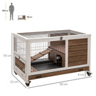 PawHut - Clapier d’intérieur en bois sur roulettes avec enclos, brun - 35,4 po L x 20,9 po l x 23,2 po H-Conception surélevée pour garder vos petits animaux en sécurité, au sec et au chaud, surtout les jours de pluie 