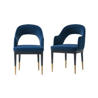 Manhattan Comfort - Lot de 2 fauteuils de salle à manger Carrington 53,1 cm, style moderne glamour, revêtement en velours bleu nuit-Fauteuils d’appoint modernes et glamour pour salon, lot de 2