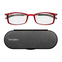 ThinOptics FrontPage Collection Glasses with Milano Black Case - Brooklyn - 2.5 - Red-Product includes the ThinOptics Reading Glasses & the Universal Pod case featuring non-residue adhesive to stick onto your phone/case or any other hard & flat surface