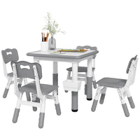 Qaba Toddlers Adjustable Height Table and Chair 5-Piece Set - Grey-5-piece set, includes a table and four chairs 
