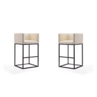 Manhattan Comfort Embassy 21" Mid-Century Modern Faux Leather Upholstered Bar Stool - Cream and Black - 2 Pack-Mid-Century Modern Barstool with Backseat Perfect for Bar and Kitchen Use. Set of 2