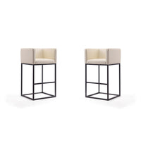 Manhattan Comfort - Tabouret de bar Embassy 21" style milieu du siècle moderne, revêtement en similicuir crème et noir, lot de 2-Tabouret de bar moderne du milieu du siècle avec banquette arrière parfait pour un bar et une cuisine. Ensemble de 2