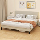 HOMCOM King Size Adjustable Headboard Platform Bed Frame - Light Grey-Hook-and-loop slats and EVA pads ensure quiet, noise-free sleep