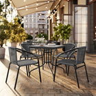 Flash Furniture 28" Square Glass Metal Table with Grey Rattan Edging & 4 Grey Rattan Stack Chairs-Set Includes Table and 4 Chairs