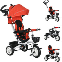 Qaba - Tricycle bébé 6 en 1 avec poignée parentale - rouge-Le Trick 6-en-1 offre plusieurs options de conduite : poussette, tricycle à direction, tricycle d'apprentissage et tricycle classique 