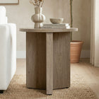 Hudson&Canal - Table d'appoint ronde Anders de 50 cm de largeur, , en chêne gris vieilli-Caractéristiques assemblage facile