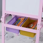 Qaba - Chevalet d’art en bois 3 en 1 pour enfants avec rouleau de papier, tableau double face craie & tableau blanc - rose-Les paniers au bas de la table permettent de tout organiser 