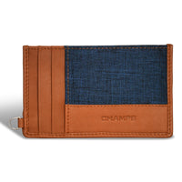 Champs Denim Leather Slim Cardholder - Tan/Blue-Leather Card holder in gift box