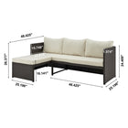Manhattan Comfort - Ensemble de 3 : canapé 2 places et fauteuil lounge de patio moderne Menton avec table basse - marron et crème-Dimensions de la table basse : 45 cm de longueur, 45 cm de profondeur, 67 cm de hauteur