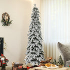 HOMCOM 7' Snow-Flocked Pencil Christmas Tree with Auto Open and Steel Base - Green-Sprayed with artificial snow for a wintry ambiance 