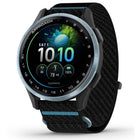 Garmin Approach J1 Smartwatch - Cloud Blue Aluminum Bezel with Black/Azure ComfortFit Fabric Band-Built for golf: The slim, lightweight design with a ComfortFit fabric band fits securely and won’t interfere while swinging