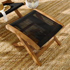 Modway Vienna Outdoor Patio Teak and Rope Folding Ottoman - Natural/Black-Nylon Rope Seat