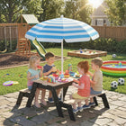 Qaba - Table de pique-nique pour enfants avec parasol, table sable et eau 3 en 1 en bois - naturel-La construction robuste en bois de sapin assure une utilisation extérieure sécurisée et sans échardes  
