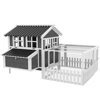 PawHut Wooden Chicken Coop with Run for 1-2 Chickens - Grey-Painted fir wood surface is ready for outdoor daily use 