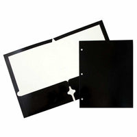 JAM Paper Laminated Glossy 3 Hole Punch Two-Pocket School Folders - Black - 6 Pack-Glossy 3-Hole Punch Project Folders l Colour: Black
