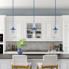 Hudson&Canal - Suspension lanterne Bay de 21 cm de large avec abat-jour en verre et métal - Bleu/transparent-Dimensions du produit : 8" L x 8" l x 9" H