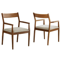 Modway - Solara Bois en tissu Fauteuils de salle à manger Ensemble de 2 - Noyer Tissage de bruyère beige-Fauteuils à manger Rubberwood ensemble de 2