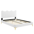Modway Current Performance Velvet Queen Platform Bed with Gold Metal Legs - White-Queen Platform Bed