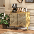 HOMCOM - Buffet boho 31,5 po L avec portes en corde de papier tressée à la main - chêne-Structure fiable en panneaux de particules avec pieds en pin massif supportant jusqu’à 132 lb (60 kg) 