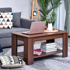 HOMCOM - Table basse moderne à plateau relevable convertible en bureau à thé - brun-Espace de rangement généreux avec une étagère inférieure, un plateau et une zone dissimulée