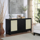 Manhattan Comfort Sheridan 59.05" Mid-Century Modern Sideboard Cabinet - Black-High Quality PVC Cane Material with MDF Frame in Melamine Finish