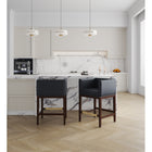 Manhattan Comfort - Kingsley tabouret de comptoir 21" style milieu du siècle moderne, rembourré en similicuir - noir et noyer foncé - lot de 3-Garantie limitée du fabricant de 30 jours