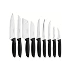 Tramontina - Ensemble de 9 couteaux Plenus en acier inoxydable avec manches noirs en polypropylène-Ensemble comprend : 1x couteau à légumes de 3", 1x couteau à éplucher de 3", 1x couteau à steak de 5", 1x couteau à désosser de 5", 1x couteau à tomates de 5", 1x couteau Santoku de 5", 1x couperet de 5", 1x couteau de chef de 7", 1x couteau à pain de 7"