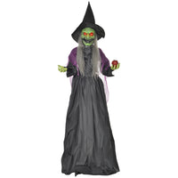HOMCOM Animatronic Old Witch Prop Halloween Decoration-Old witch holding a poisoned apple design with a bendable arm 