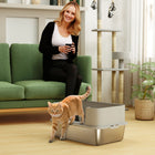 PawHut XL High Sided Stainless Steel Cat Litter Box with Scoop - Grey-Snap-lock lid secures the box, preventing shifting 
