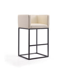 Manhattan Comfort Embassy 21" Mid-Century Modern Faux Leather Upholstered Bar Stool - Cream and Black-Mid-Century Modern Barstool with Backseat Perfect for Bar and Kitchen Use