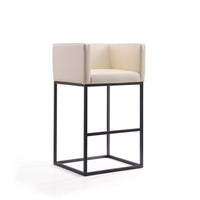 Manhattan Comfort - Embassy tabouret de bar moderne du milieu du siècle de 21" en similicuir crème et noir-Tabouret de bar moderne du milieu du siècle avec dossier parfait pour une utilisation au bar et dans la cuisine