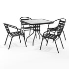 Table carrée de 31,5 po en verre/métal et 4 chaises empilables noires en aluminium avec dossier à lattes (TLH-0732SQ-017CBK4-GG)-Ensemble de table et chaises