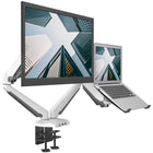ShoppingAll - Support pour écran et ordinateur portable 2 en 1 avec 2 bras pivotants - Blanc-Peut accueillir un écran 15"-32" et un ordinateur portable 12"-17" OU peut être utilisé pour deux écrans 15"-32". Chaque bras peut supporter jusqu'à 17,6lb/8kg d'ordinateur portable ou d'écran avec des trous de montage VESA de 75mm x75mm ou 100mm x 100mm.