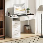 Vinsetto 43.3" Computer Desk with Storage - White-Large drawer is lockable with two keys to store documents safely