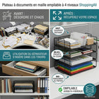 ShoppingAll - Plateau à documents empilable en maille à 4 niveaux-Fabriqué à partir de treillis en fil d'acier de force industrielle avec un cadre en métal renforcé, garantissant que les corbeilles restent rigides et stables même lorsqu'elles contiennent des rames de papier lourdes.