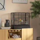 PawHut 22" H Bird Cage with Wooden Stands, Slide-Out Tray, Handle and Food Containers - Black-A large door and six small doors for easy access 