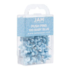 JAM Paper Colourful Push Pins - Baby Blue - 100 Pack-Size: Standard (approx 1 inch) | Steel tipped - perfect for pinning notes on corkboards and cubicles