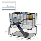 PawHut Hamster/Gerbil Cage with Glass Basin - Black-Front door provides easy access