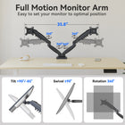ShoppingAll Dual VESA Monitor Mount with Fully Adjustable Gas Spring Arm and Office Desk Clamp - Black-Swift Claw Desk Clamp: The unique clamp design adapts securely to desks from 0.59" to 3.94" thick for a firm hold without damaging surfaces