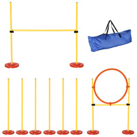 PawHut Portable Dog Agility Training Obstacle 3-Piece Set with Adjustable Weave Pole-3 varieties of equipment types with a high jump, poles, and a jumping ring<br> 