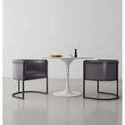 Manhattan Comfort Cosmopolitan 24" Mid-Century Modern Faux Leather Upholstered Dining Chair - Pebble and Black - Set of 2-Frame Made of Durable Metal with Geometric Design