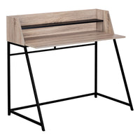 Monarch Specialties 7546 48" Computer Desk - Dark Taupe/Black Metal-Computer desk in a dark taupe wood-look finish featuring a small hutch with 1 long shelf in a black finish
