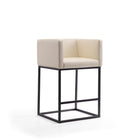 Manhattan Comfort Embassy 20.5" Mid-Century Modern Faux Leather Upholstered Counter Stool - Cream and Black - 2 Pack-Simplistic Tight Back Chair Design