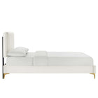 Modway - Zahra Lit plateforme Queen en velours haute performance avec capitonnage vertical et pieds en métal doré - Blanc-Poutre centrale renforcée et jambes de soutien