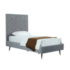 Manhattan Comfort Crosby 81.1" Modern Velvet Upholstered Twin-Size Bed - Grey-Home Assembly Required. All Hardware Included