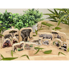 Yellow Door Endangered Animal Families Wooden Characters 12-Piece Set-The set is made from FSC-certified pine and is divided into six families: elephant, orangutan, panda, rhinoceros, snow leopard, and tiger.