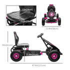 Aosom - Go-kart à pédales avec siège réglable, roues en caoutchouc et amortisseur - rose-Frein à main, roue libre et marche arrière, pour une utilisation facile 